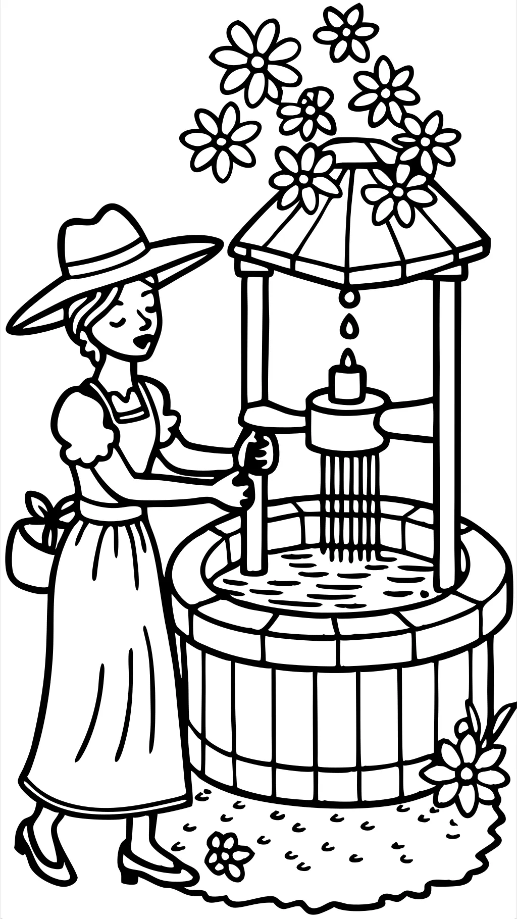 Femme à Well Coloring Page